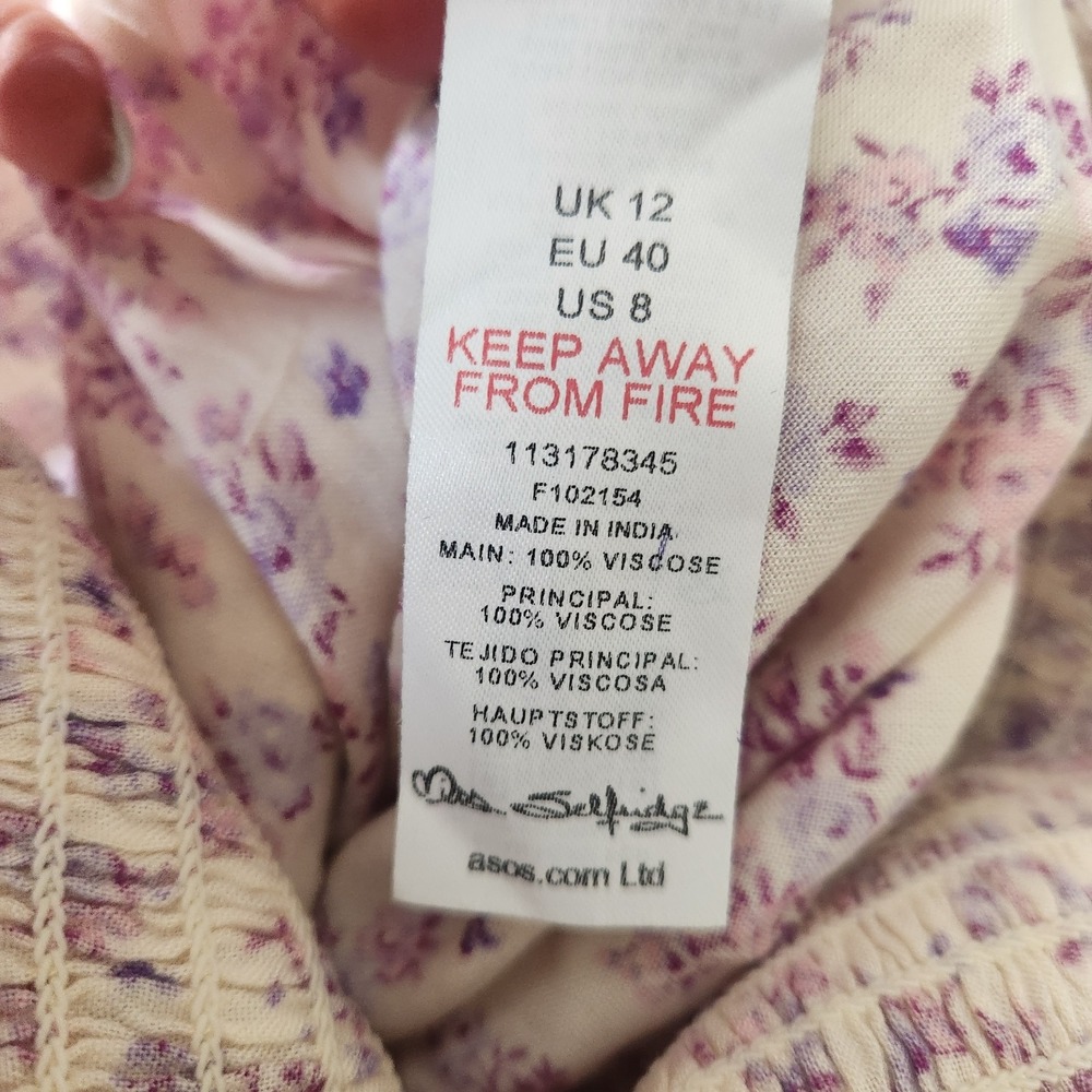 NWT Miss Selfridge Jumpsuit Size 8 Ruffle Viscose Pink Purple Floral Cottagecore - Picture 6 of 9